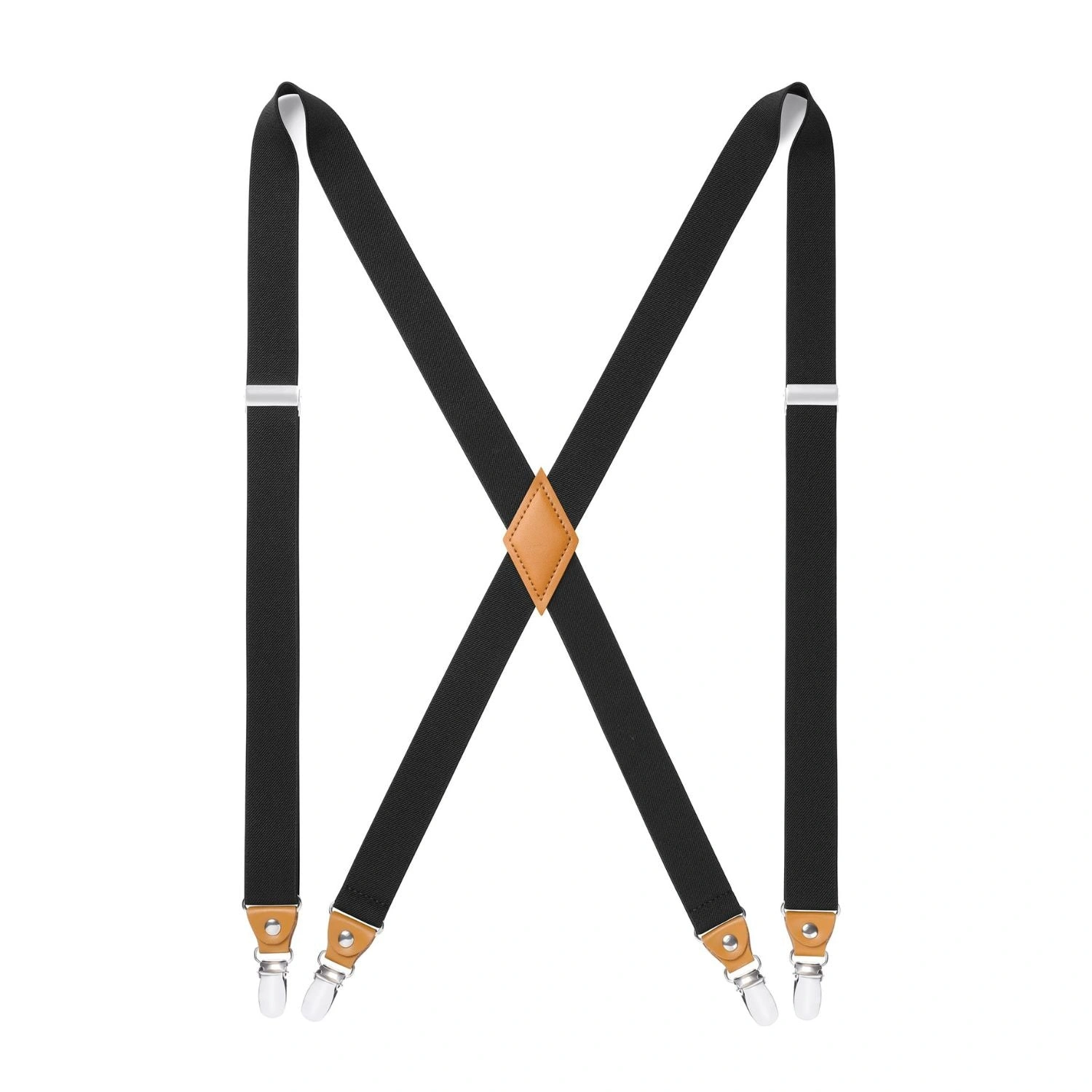 Tirantes ajustables de 1 pulgada con 4 clips: Negro elegante y versátil para tu estilo diario.